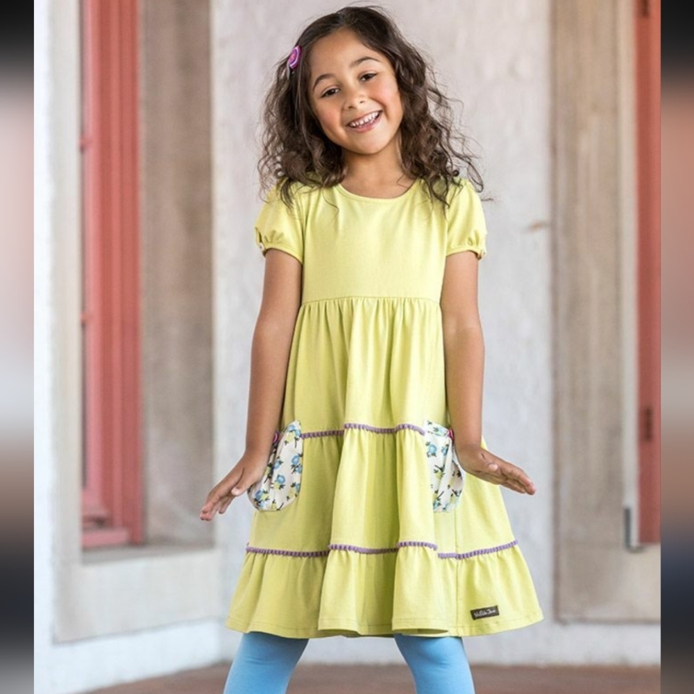 Matilda Jane Lime Green Short Sleeve Ruffle Tiered Dress Size 8 - Picture 3 of 7